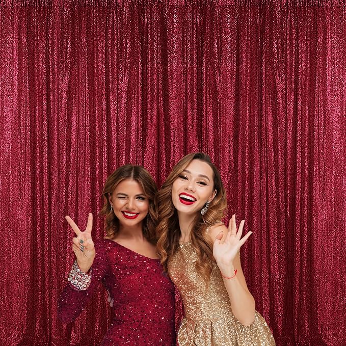 Sugargirl Burgundy Sequin Backdrop Curtain 2 Panels 2FTx8FT Glitter Burgundy - Image 4