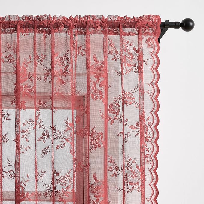 Coral Lace Curtains 54 Inch Length 2 Panels - Image 4