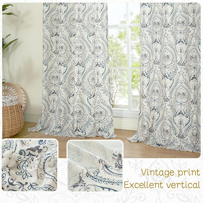 Linen Curtains 72 inches Long for Living Room, Printed Linen Curtains Grommet - Image 4