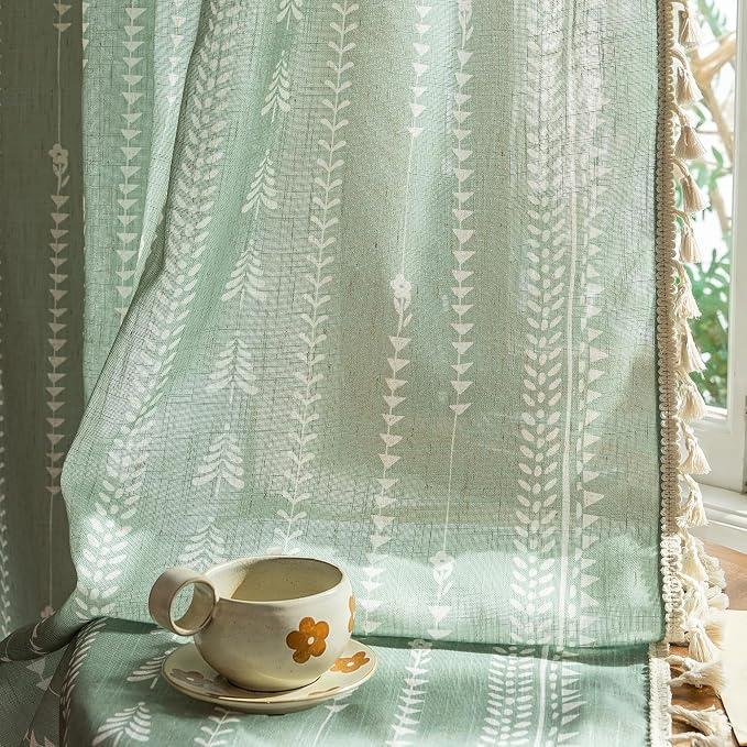 Boho Sage Green Curtains 63 inch Long - Image 7