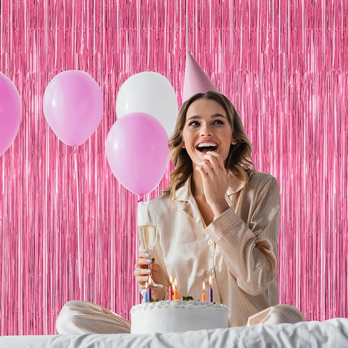 4 Pack Birthday Decorations, 3.28 FT x 7.05 FT Pink Backdrop, Metallic Happy - Image 5