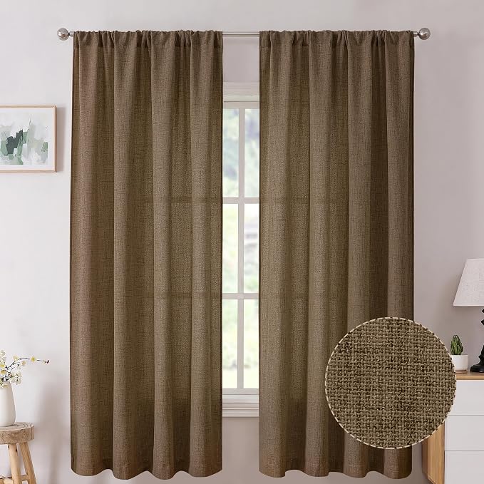 Tollpiz Linen Curtains Living Room Rod Pocket Semi Sheer Curtain Burlap Light by Tollpiz