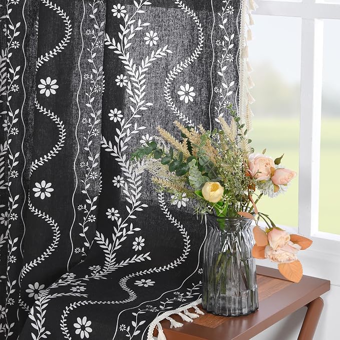 Schweek Black Boho Curtain 84 Inches Length 2 Panels Drapes - Image 7