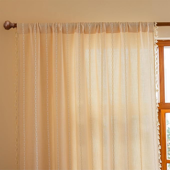 Sutuo Home Champagne Boho Farmhouse Curtains - Image 4