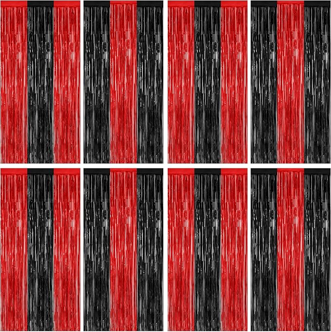 ZATAYE 8 Pack Black Red Halloween Foil Curtain Streamer Decorations | Black Red by ZATAYE