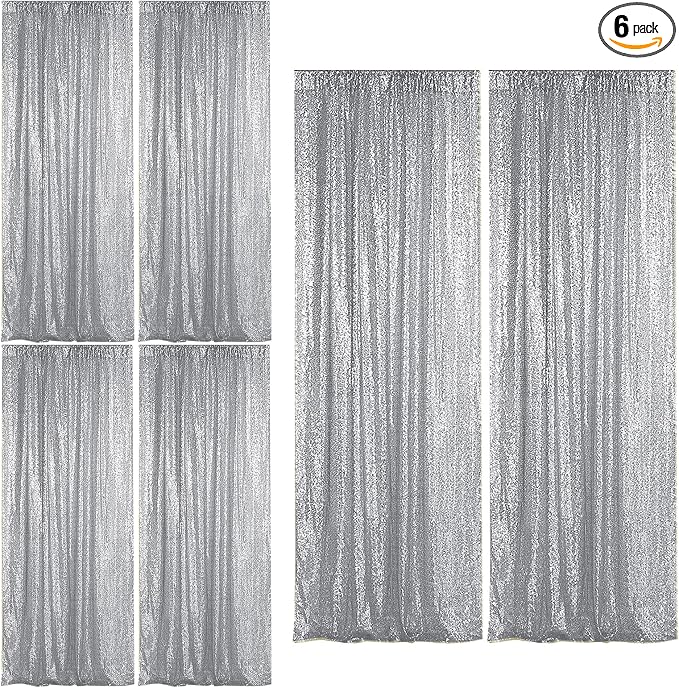 Sugargirl Silver Sequin Backdrop Curtain 6 Panels 2FTx8FT Glitter Silver by Sugargirl