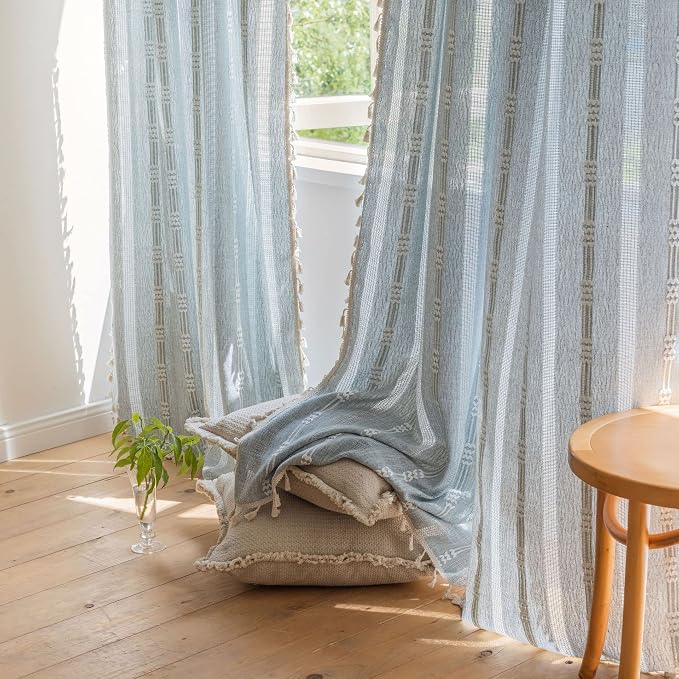 Boho Embroidery Striped Farmhouse Curtains - Image 2