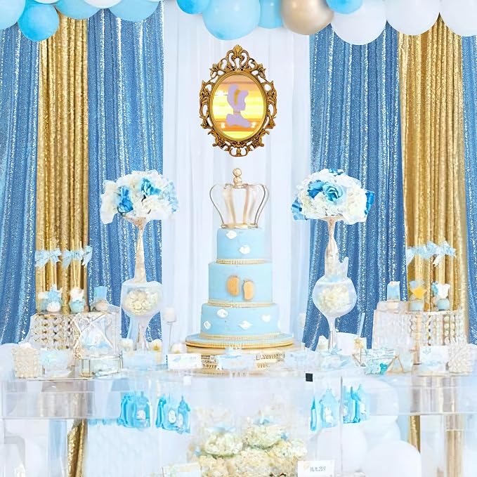 Baby Blue Sequin Backdrop Curtains 4 Pcs 2ftx8ft Glitter Shimmer Fabric | - Image 3
