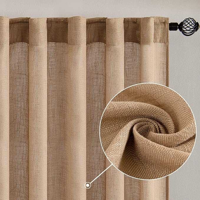 MIULEE Light Brown Linen Curtains 42x84 Inch Length 2 Panels - Image 2