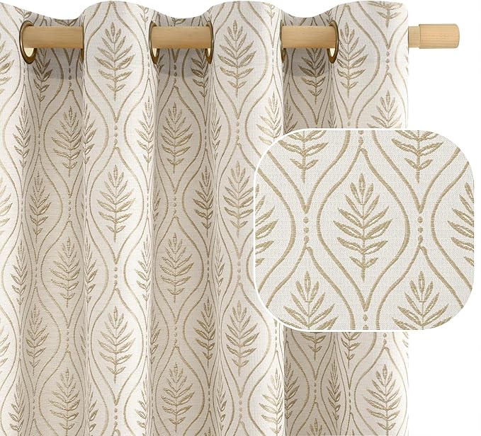 BGment Beige Leaf Jacquard Curtains by BGment