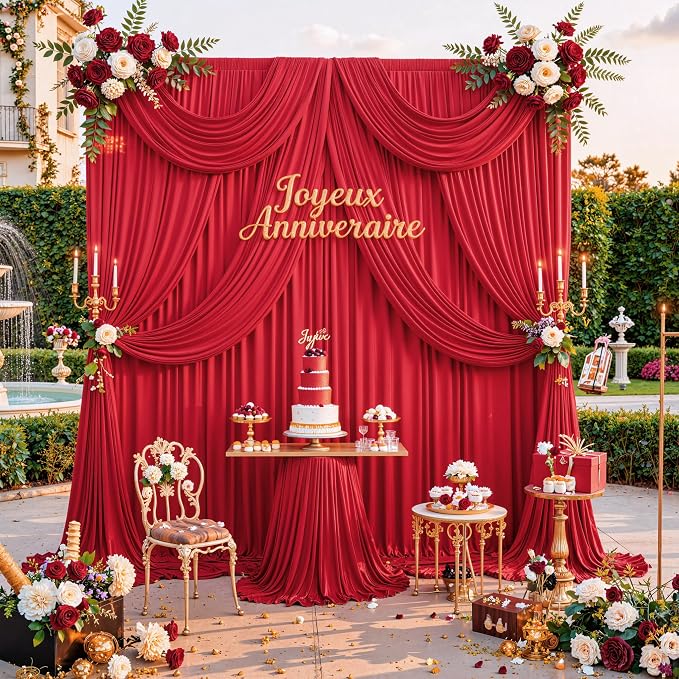 10 ft x 20 ft Wrinkle Free Red Backdrop Curtain - Image 2