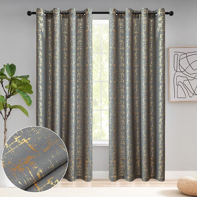 Taisier Home Gold Foil Print Linen Textured Curtains Geometric Dots Pattern by TaisierHome
