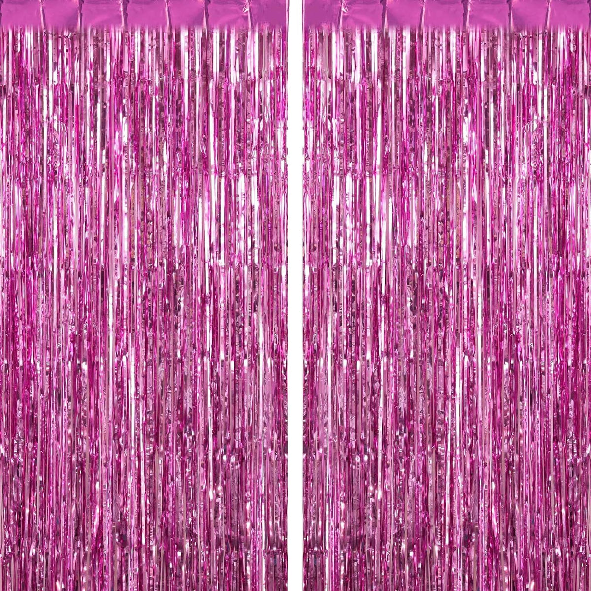 2 Pack Pink Fringe Curtains Foil Shiny Fringe Backdrop Tinsel Door Streamers Foil Curtains for Birthday Wedding Engagement Bridal Shower Celebration Party Decorations Large