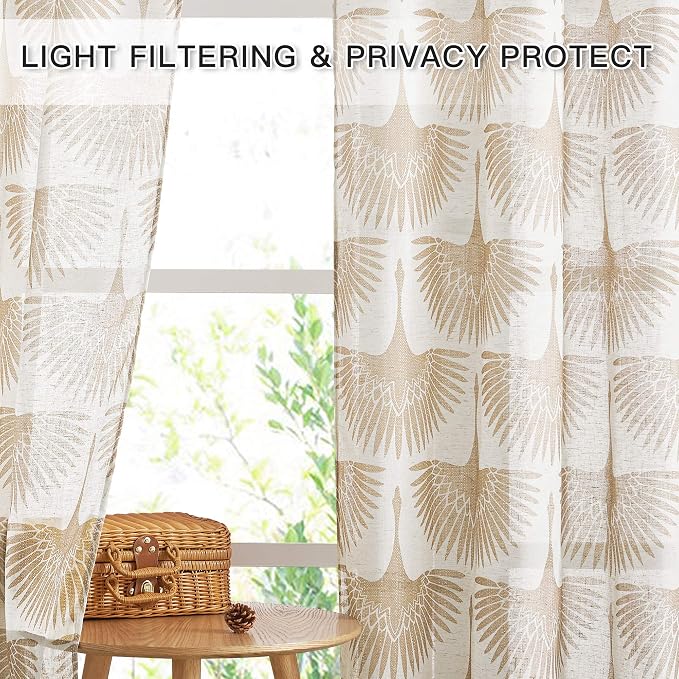 KGORGE Linen Printed Curtains Bohemian Natural Semi-Sheer 52" x 84" | Window - Image 4