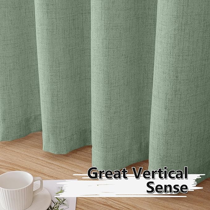Tollpiz Linen Curtains Bedroom Rod Pocket Semi Sheer Curtain Burlap Light - Image 4