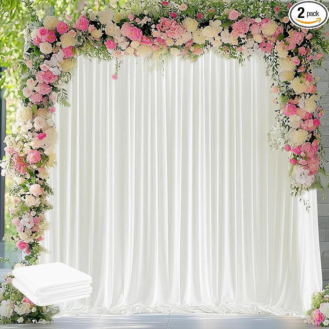Ivory Backdrop Curtain for Parties Backdrop Drapes, 4 Panel 5x10FT by Wokceer