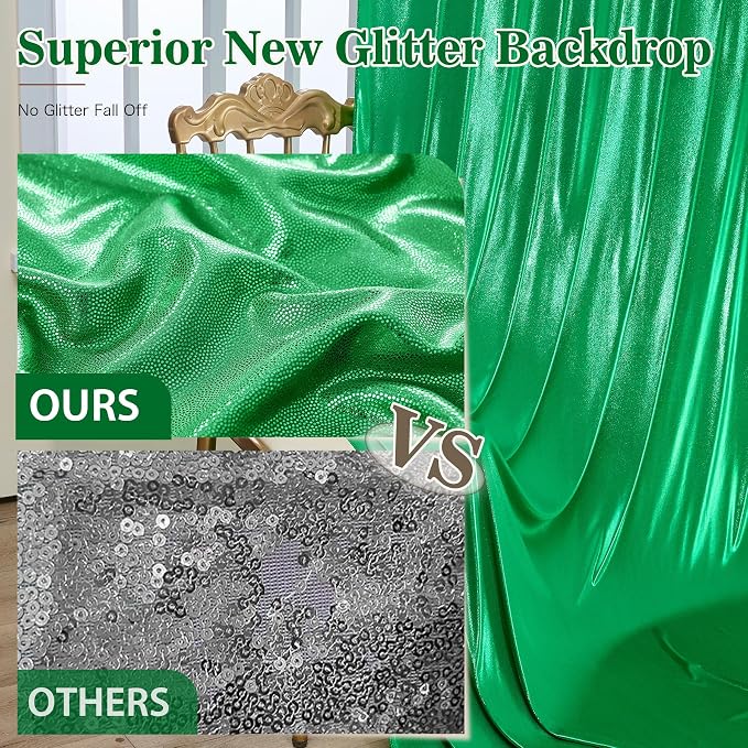 20x10ft Green Sequin Backdrop Curtains, Wrinkle Free Glitter Backdrop Drapes - Image 6