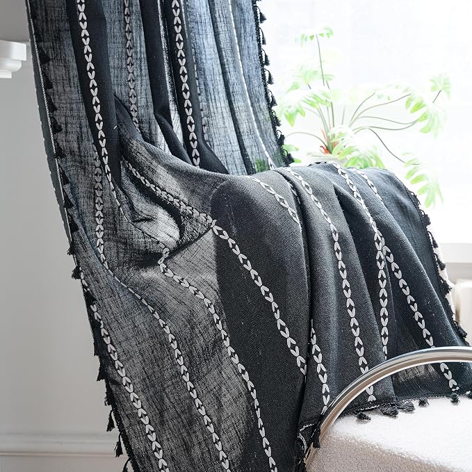 Sutuo Home Boho Curtains for Bedroom Dining Room Kitchen, Semi Blackout Linen - Image 4