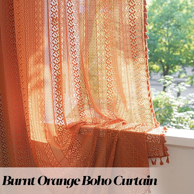 Sutuo Home Burnt Orange Boho Curtains 84 inches Long - Image 3