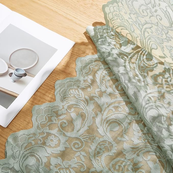 Bujasso Sage Green Lace Sheer Curtains 84 inch Length - Image 2