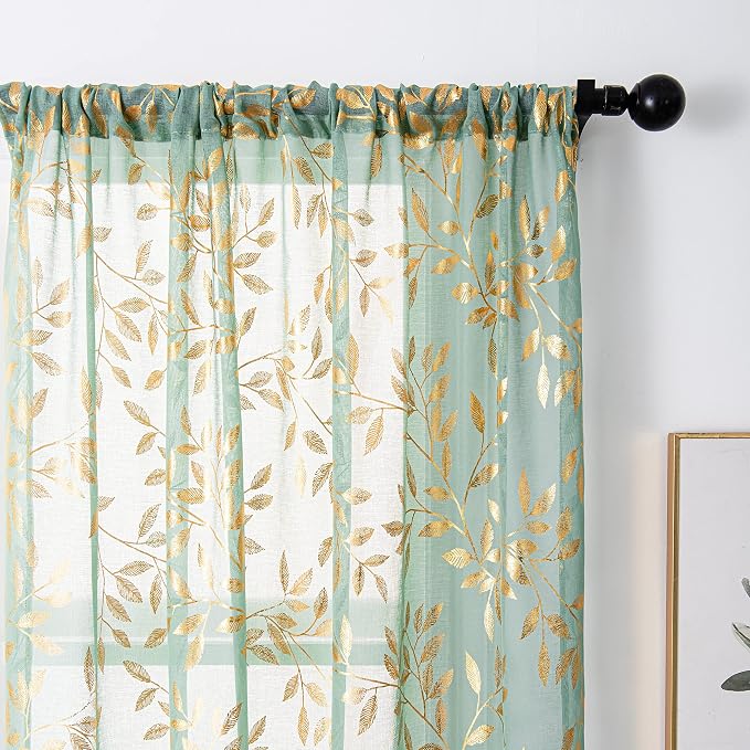 Sutuo Home Green Sheer Curtains 84 Inch Length 2 Panels Set, Privacy Voile - Image 3