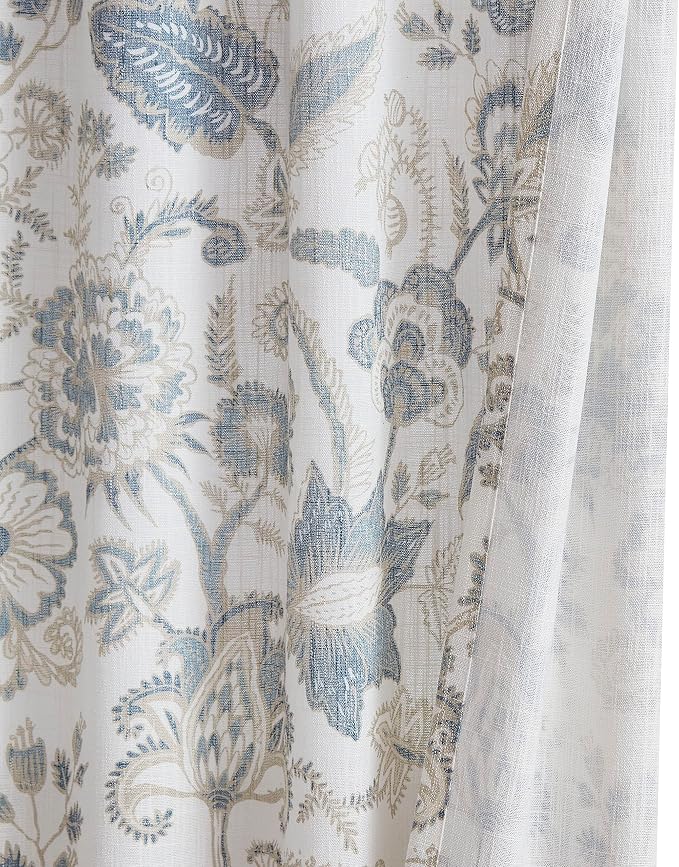 Kayne Studio Blue Grey Floral Botanical Rod Pocket Semi Sheer Curtains 95"L | - Image 3