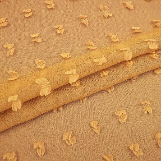 Boho Back Tab Sheer Mustard Yellow Curtains 96 Inches Long - Image 4