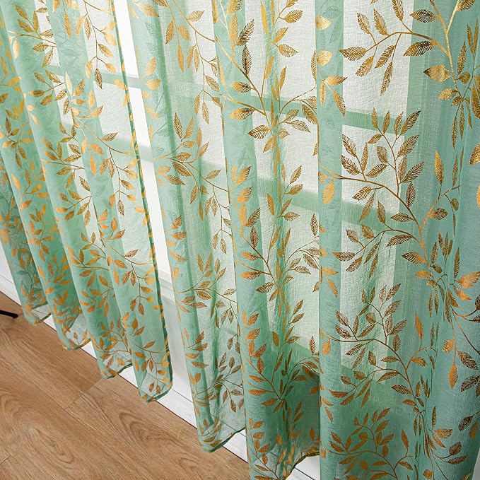 Sutuo Home Green Sheer Curtains 84 Inch Length 2 Panels Set, Privacy Voile - Image 6