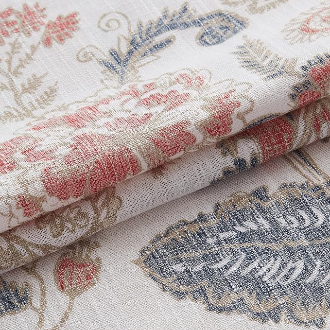 Kayne Studio Botanical Print Semi Sheer Curtains Navy Red Floral Leaf Farmhouse - Image 5