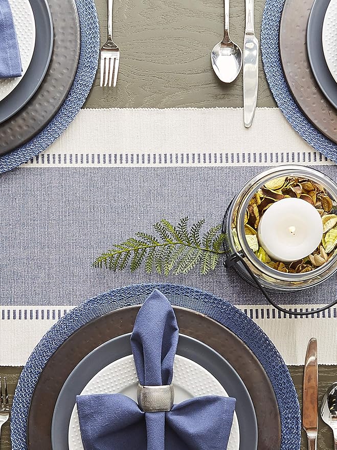 DII Dobby Stripe Table Runner, French Blue & Cream Background | Woven - Image 6