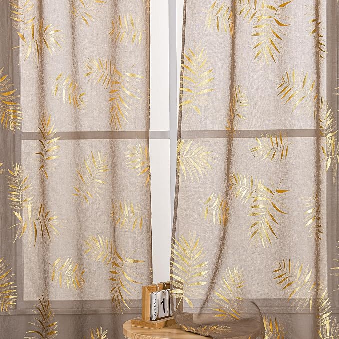 Sutuo Home Taupe Sheer Curtains 63 Inch Length 2 Panels Set, Privacy Window - Image 3