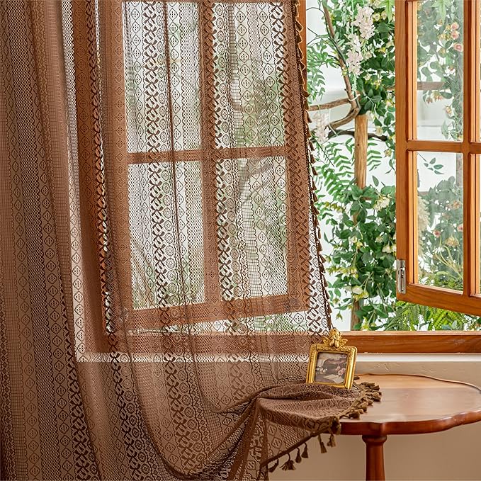 Sutuo Home Dark Coffee Boho Curtains 84 inches Long - Image 2
