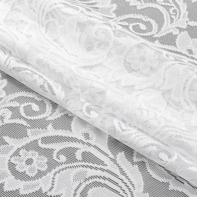 Bujasso White Lace Sheer Curtains 84 inch Vintage Floral Sheer Window Curtain - Image 2