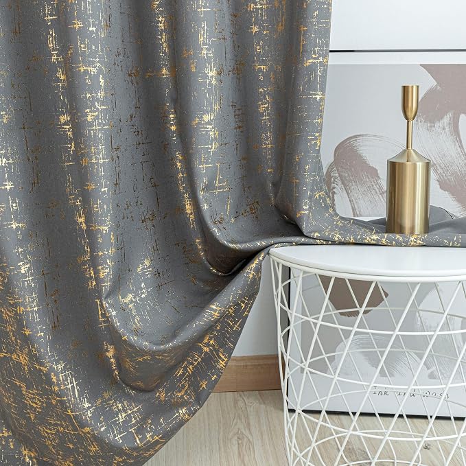 Taisier Home Gold Foil Print Linen Textured Curtains Geometric Dots Pattern - Image 4