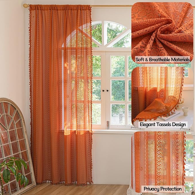 Sutuo Home Burnt Orange Boho Curtains 102 inches Long - Image 2