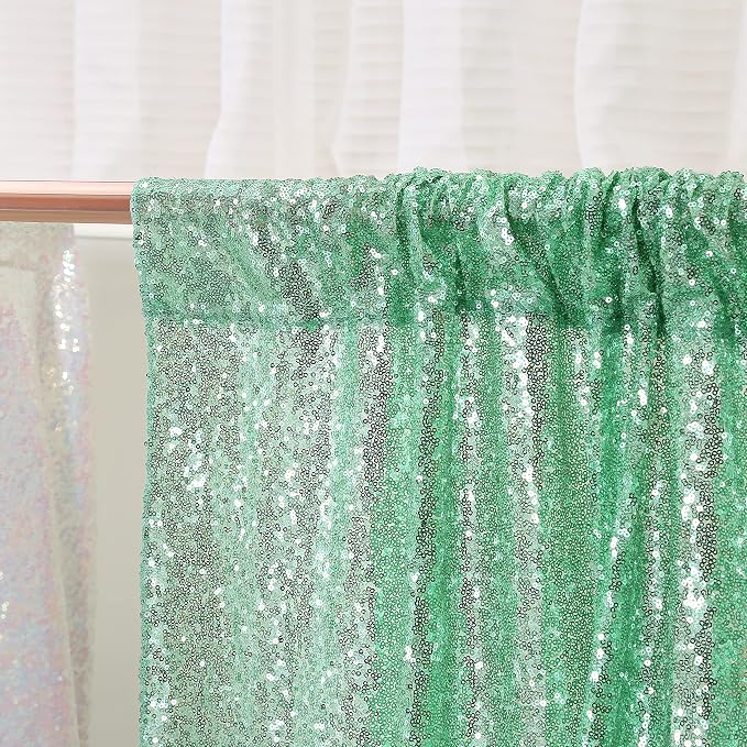 Poise3EHome Mint Green Sequin Backdrop Curtain, 2 Panels, - Image 5