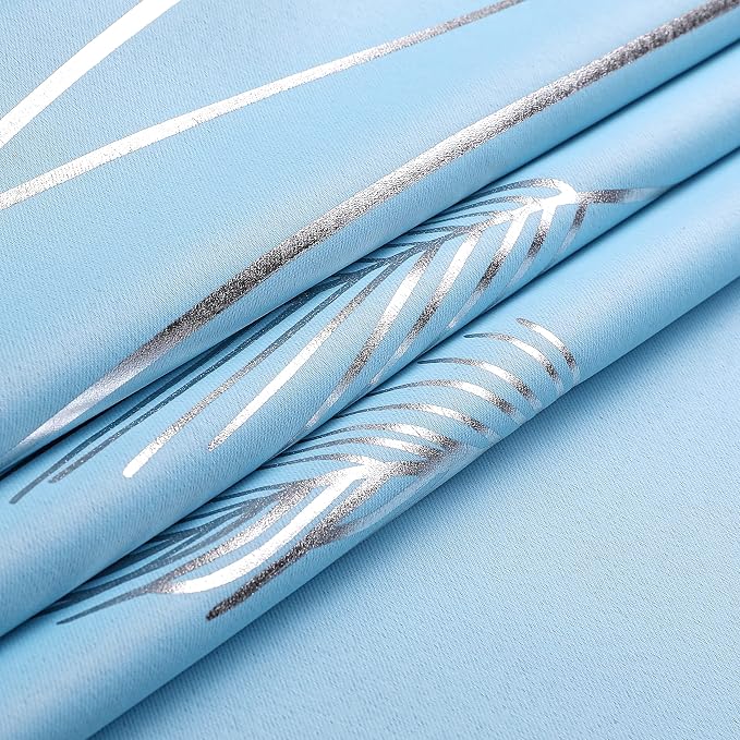 Sky Blue Blackout Curtains for Living Room, Room Darkening Silver Palm Tree - Image 8