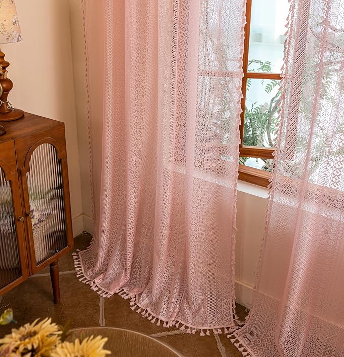Sutuo Home Light Pink Boho Curtains 84 inches Long by SutuoHome
