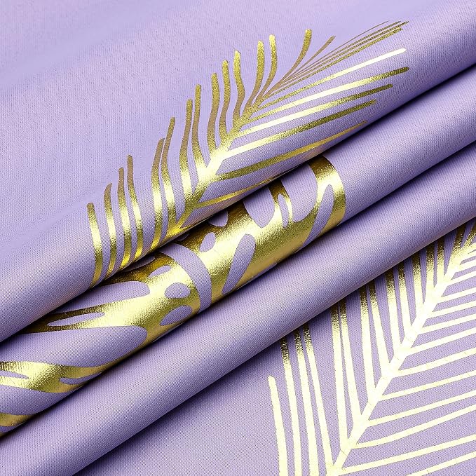 Lilac Blackout Curtains for Bedroom, Room Darkening Gold Palm Tree Pattern - Image 8