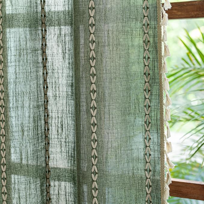 Sutuo Home Boho Linen Curtains for Living Room Laundry Room, Light-Filtering - Image 4