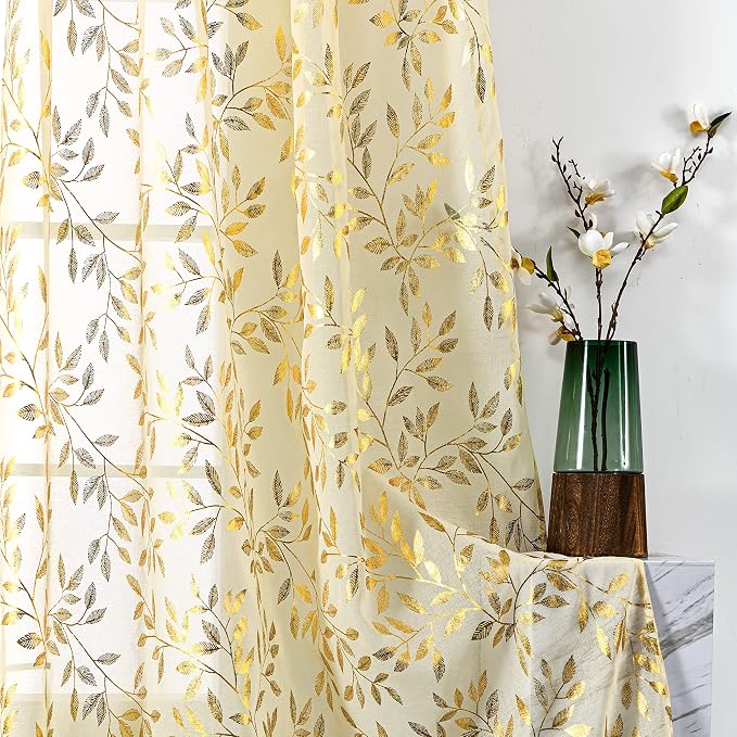 Sutuo Home Beige Sheer Curtains 96 Inches Long 2 Panels Set, Privacy Window by SutuoHome