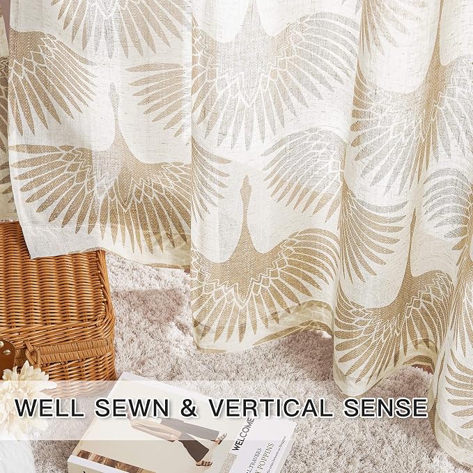 KGORGE Linen Printed Curtains Bohemian Natural Semi-Sheer 52" x 84" | Window - Image 5