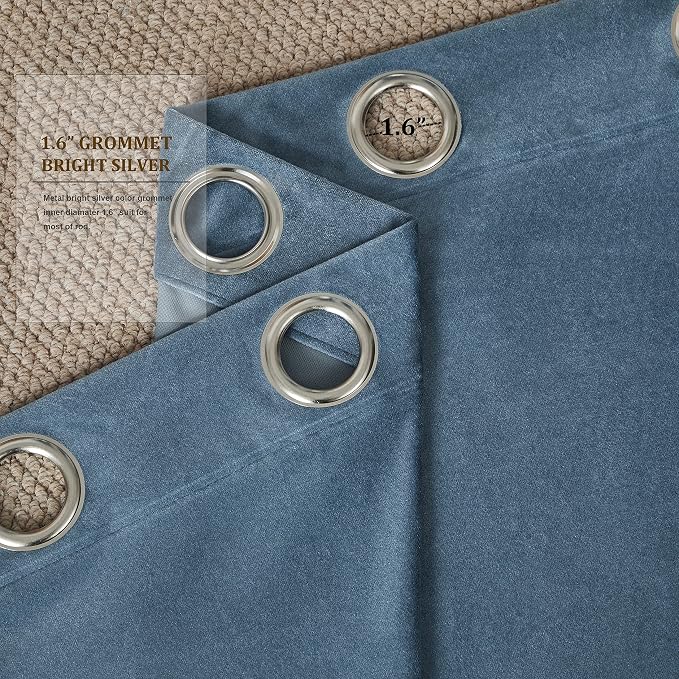 BULBUL Velvet Stone Blue Blackout Curtains 108 inch Length - Image 3