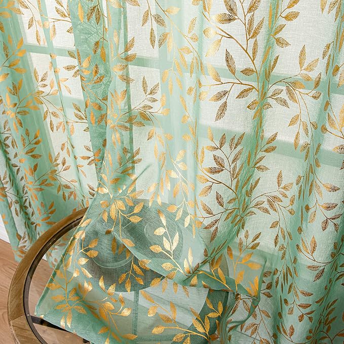 Sutuo Home Green Sheer Curtains 84 Inch Length 2 Panels Set, Privacy Voile by SutuoHome