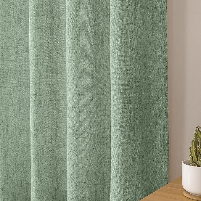 Tollpiz Linen Curtains Bedroom Rod Pocket Semi Sheer Curtain Burlap Light - Image 8