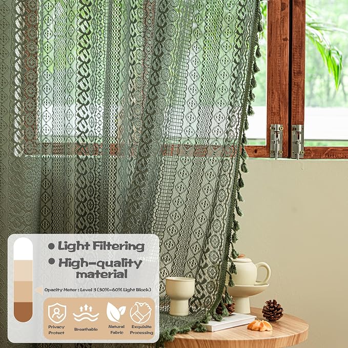 Sutuo Home Boho Curtains for Bedroom Living Room 72 inches Long, Crochet Lace - Image 3