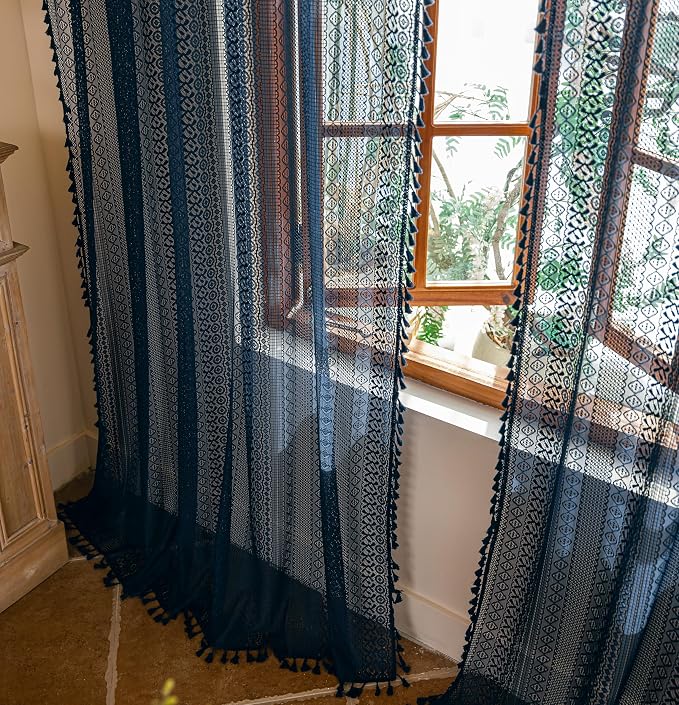Sutuo Home Navy Blue Boho Curtains 2 Panels 84 Inches Long by SutuoHome