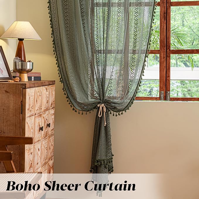 Sutuo Home Boho Curtains for Bedroom Living Room 72 inches Long, Crochet Lace - Image 5