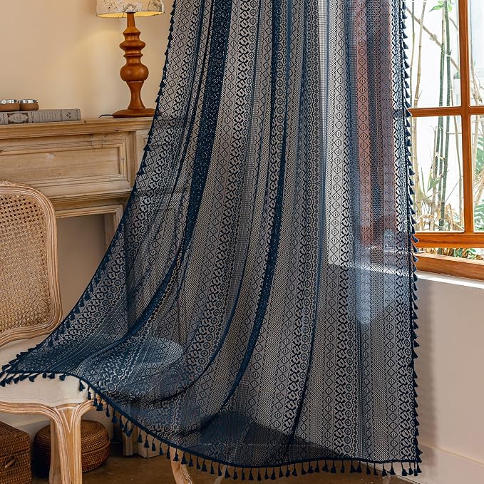Sutuo Home Navy Blue Boho Curtains 2 Panels 84 Inches Long - Image 8