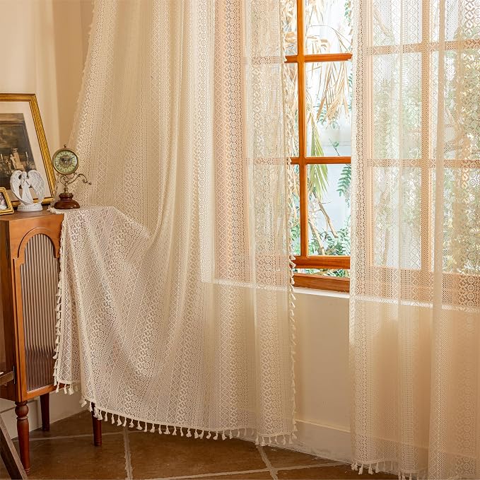 Sutuo Home Beige Boho Lace Curtains 72 inches Long - Image 7